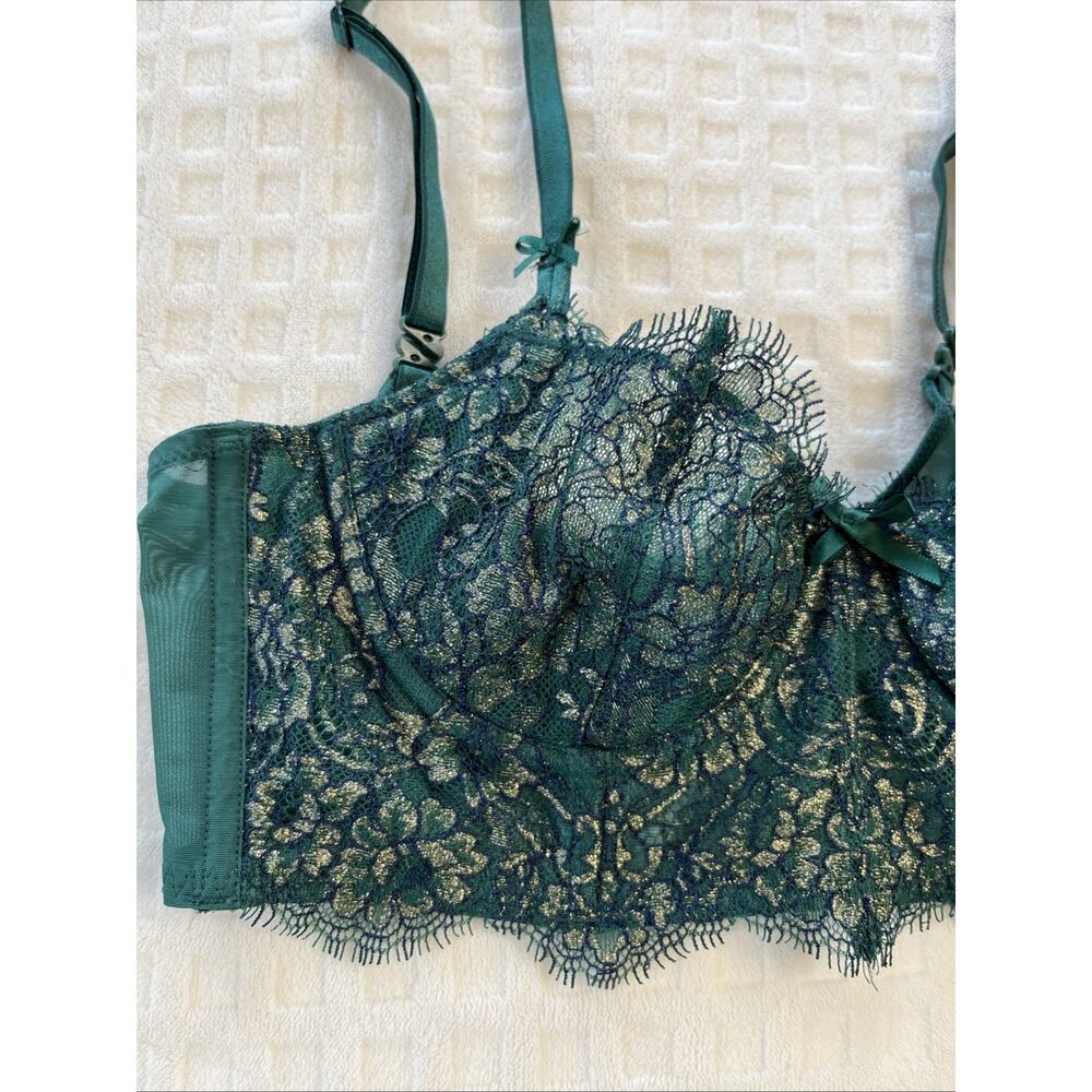 Victoria's Secret 32C Dream Angels Push-up Without Padding Green Blue Lace - Picture 3 of 12